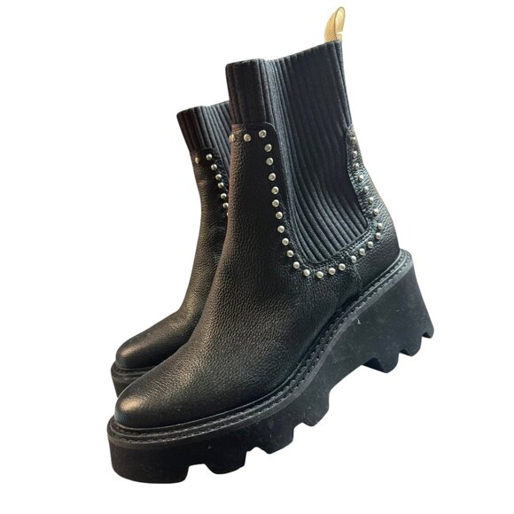 Women's Black Leather Platform Ankle Boots With Studded Detailing Size 7.5 New - Picture 10 of 13